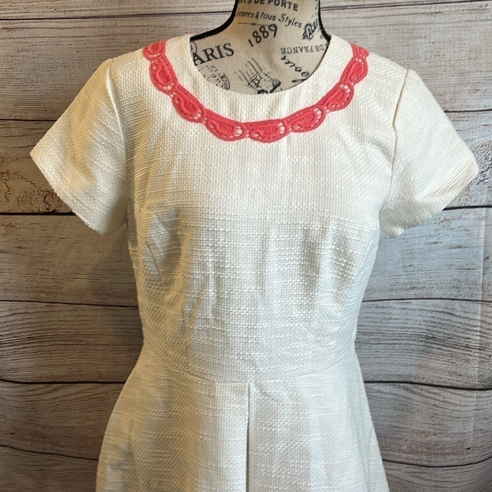 Sail to Sable Dress Tweed Scalloped Coral Trim Twee Short Sleeves Size 8 - Picture 2 of 7